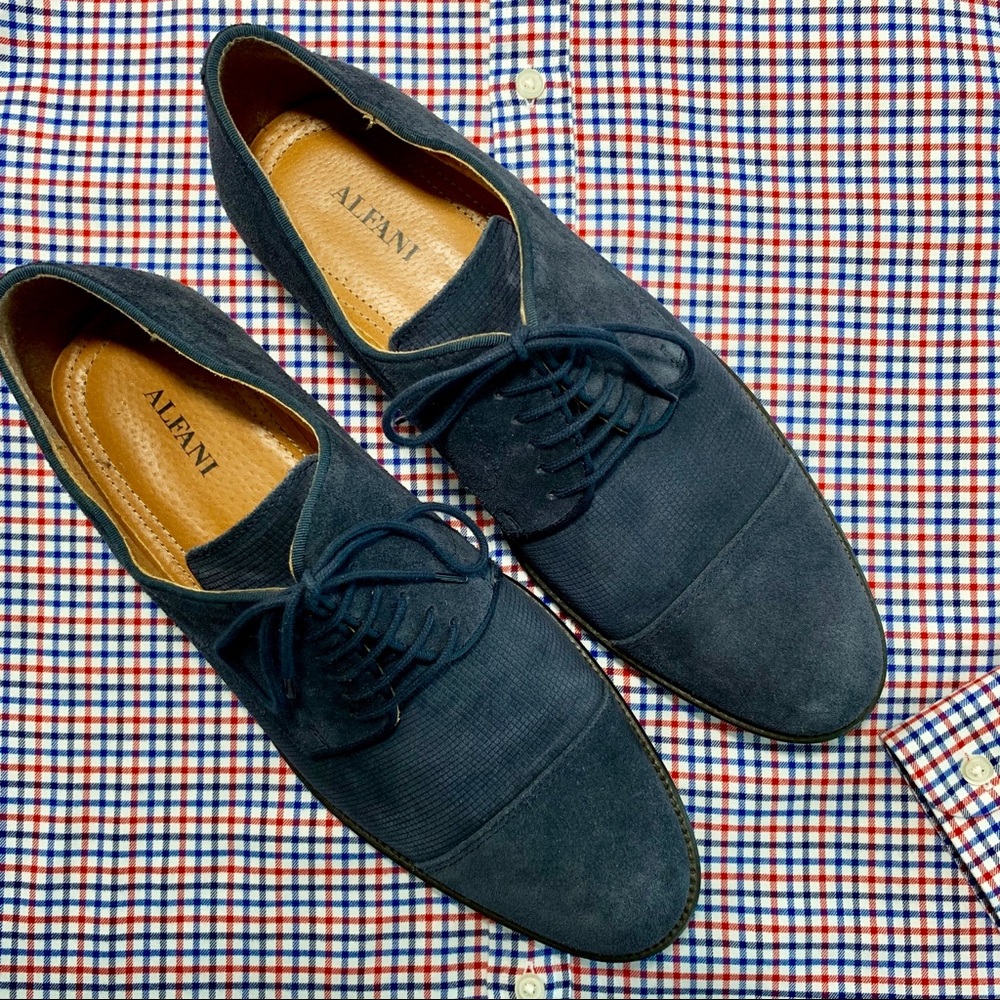 Alfani Blue Suede Shoes Size 11 M, Cap Toe. "Eric"